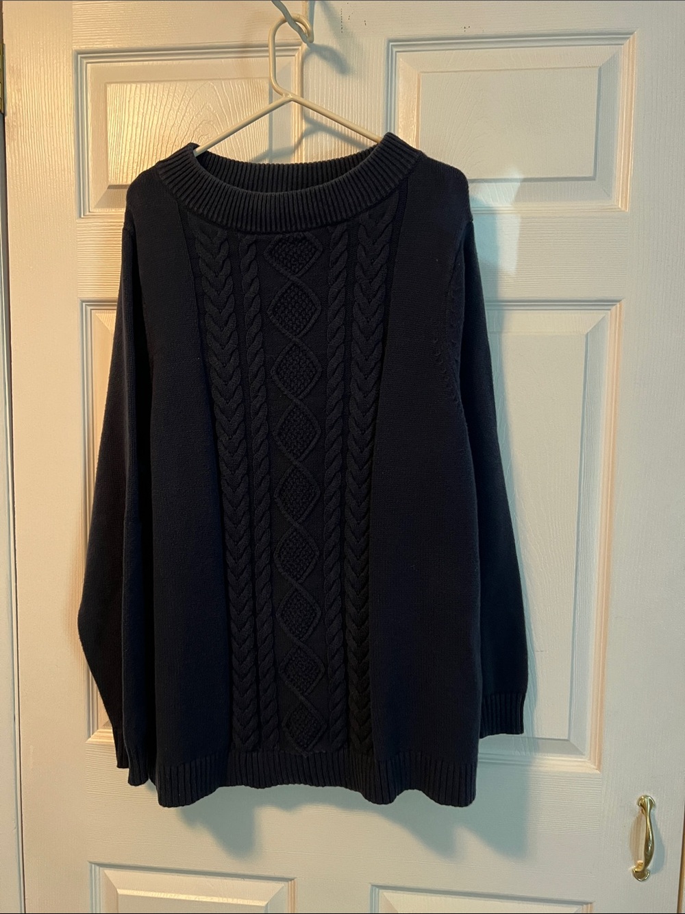 Lands' End women’s cotton long Cable Crewneck Sweater - 2x navy